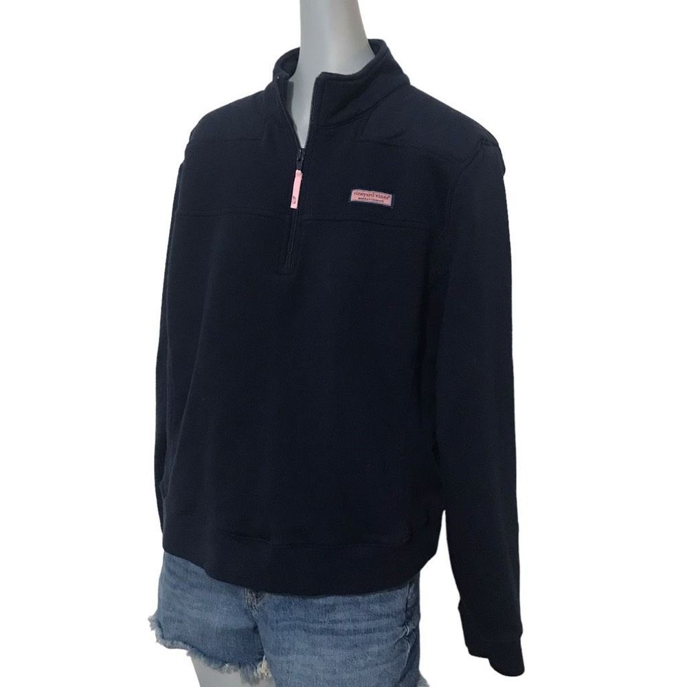 Vineyard Vines Shep Shirt Womens Blue Pink Logo Quarter (1/4) Zip Sweatshirt Siz